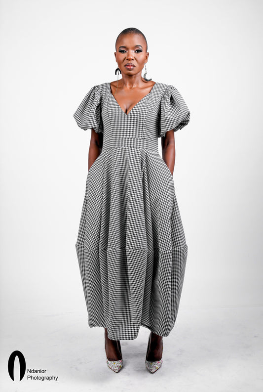 Houndstooth Barrel Maxi Dress