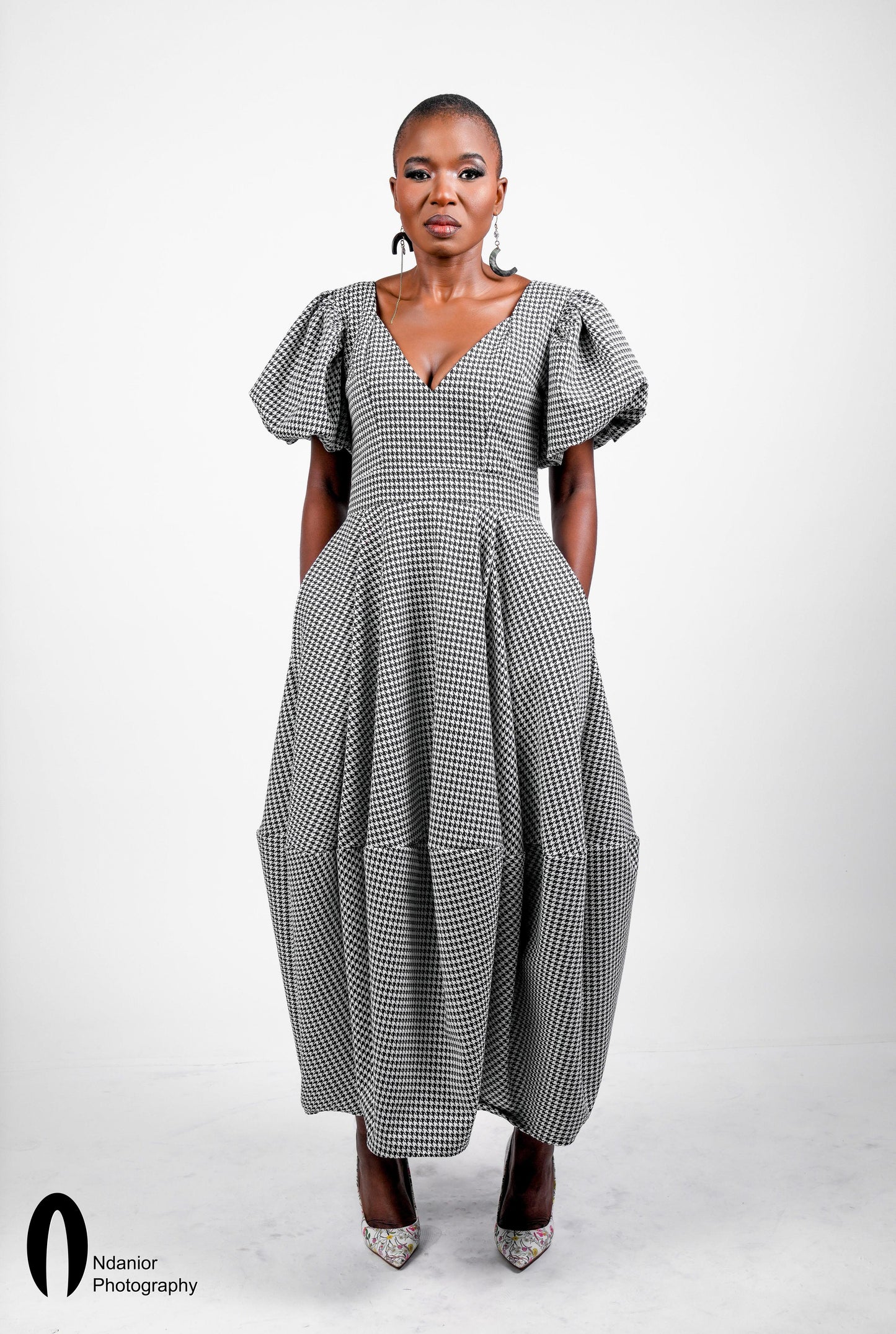 Houndstooth Barrel Maxi Dress