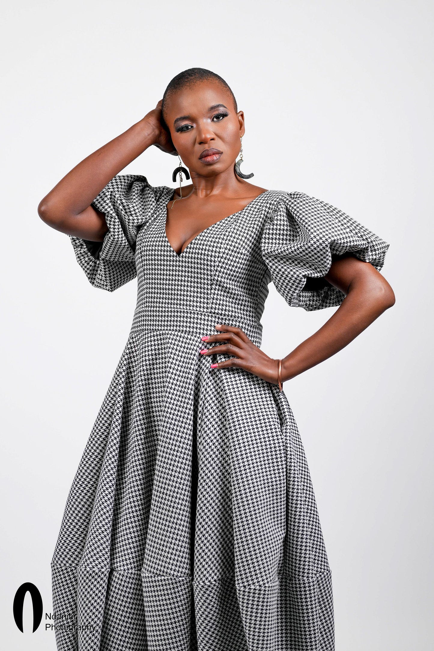 Houndstooth Barrel Maxi Dress