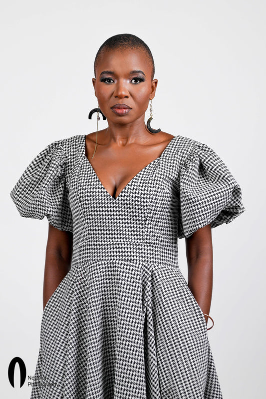 Houndstooth Barrel Maxi Dress